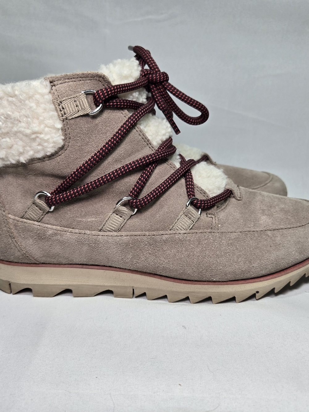 SOREL Harlow Lace Cozy Winter Boot Womens 9.5 Tan Suede Waterproof Gorpcore Lug